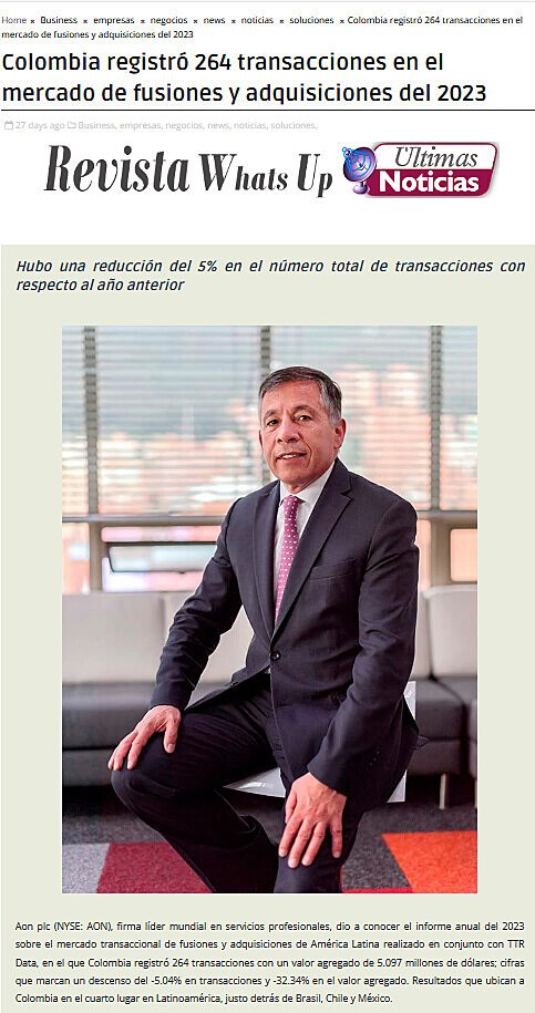 Colombia registr 264 transacciones en el mercado de fusiones y adquisiciones del 2023